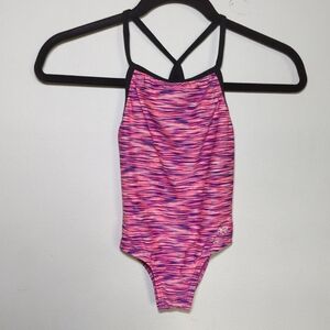 TYR Addy Diamondfit One-Piece Swimsuit Pink Purple White Girls Size S 6/6X